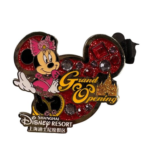 Disney Shanghai Minnie Mouse Trading Pin Mickey Icon Bling Pink Badge - Picture 1 of 6